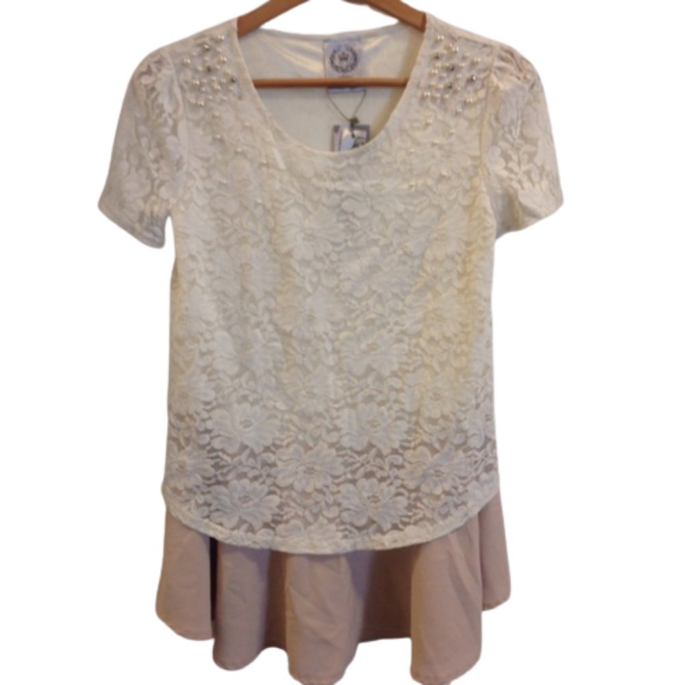 Lace Overlay Tunic Top Size Medium NEW NWT